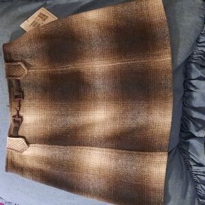 Vintage 90's  Mini soft wool mix plaid skirt beige , brown, cream waist 26 in